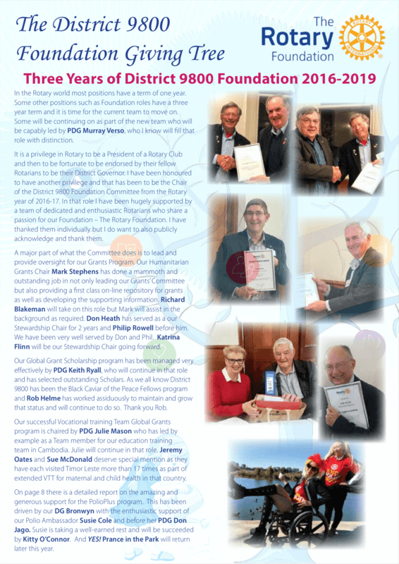 The District 9800 Foundation Giving Tree - June Newsletter